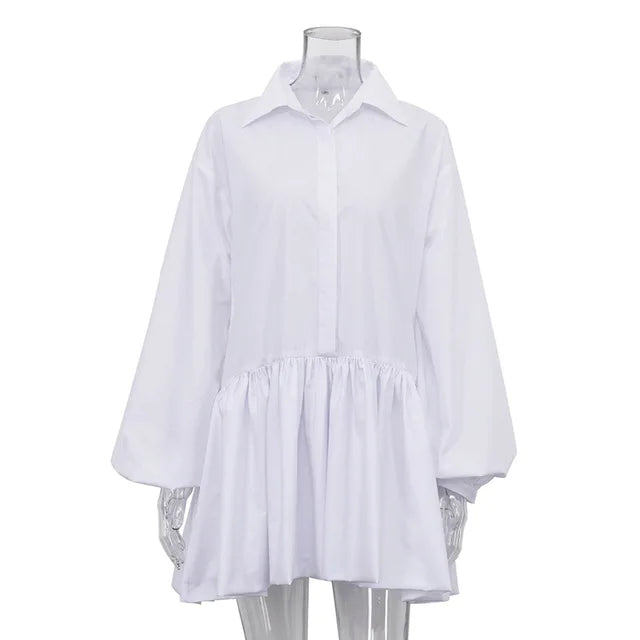 Folds Slim Mini Dresses for Lapel Loose Vestido Para Mujer Autumn Dress Woman