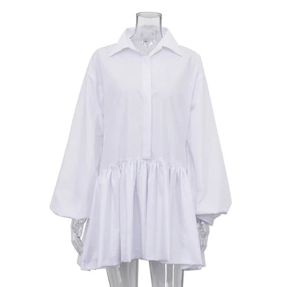 Folds Slim Mini Dresses for Lapel Loose Vestido Para Mujer Autumn Dress Woman