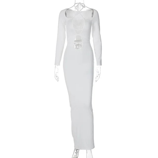 Hollow Out Dress for Lace Up Slim Bodycon Dress ’s Party Temperament Maxi Dresses Woman Clothes New
