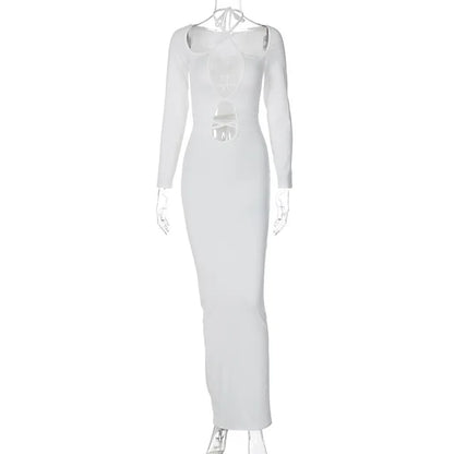 Hollow Out Dress for Lace Up Slim Bodycon Dress ’s Party Temperament Maxi Dresses Woman Clothes New