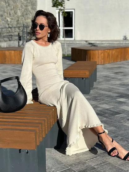 Knitted Backless Long Dress for Ruffled Lace Up High Waist Maxi Dresses Femme Party Bandage Dress