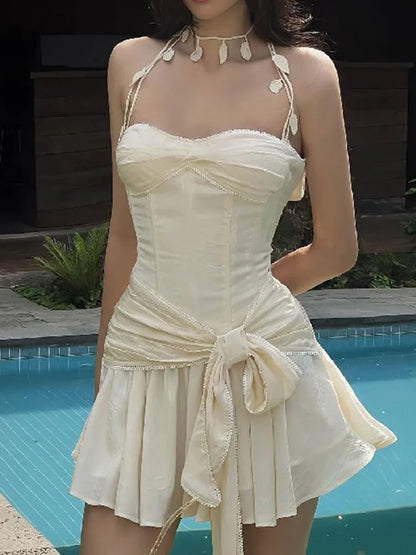 Korean Version of Sling Lotus Leaf Dress for Backless Slim Outfits Street Sleeveless Mini Dresses Femme