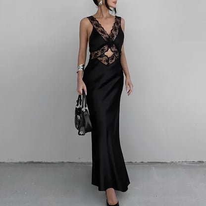 Lace Slim Maxi Dresses for Clothing Deep V Neck High Wasit Long Dress Party Evening Dress Woman
