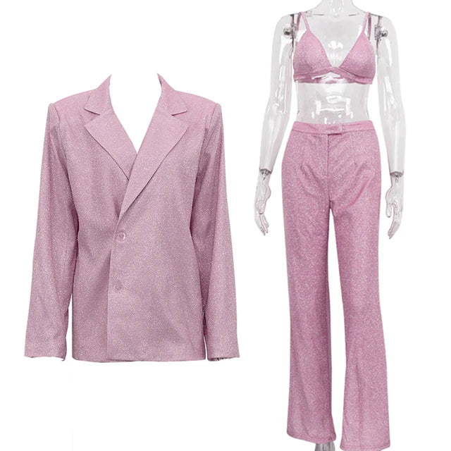 Sparkly Blazers for Oversized Loose Sliver Black Gliiter Jackets Blazer Set Pink Coat Party Outfits