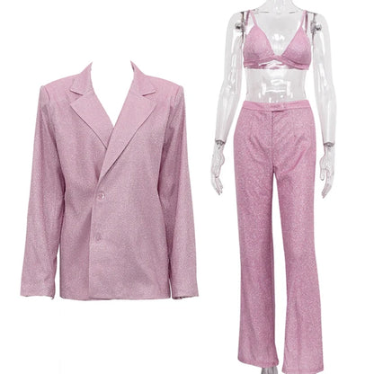 Sparkly Blazers for Oversized Loose Sliver Black Gliiter Jackets Blazer Set Pink Coat Party Outfits