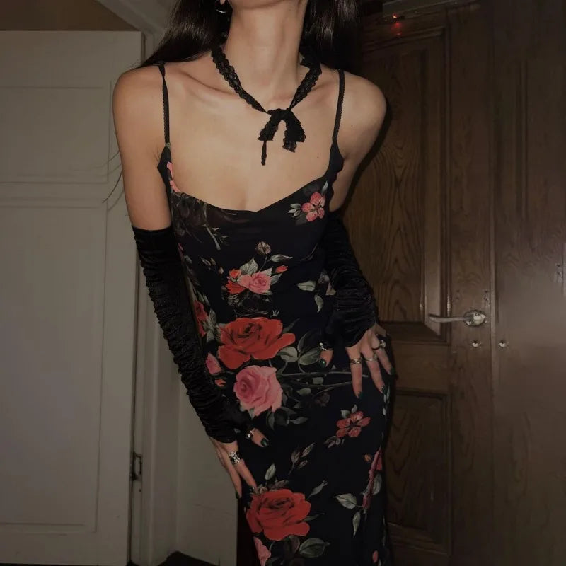 Retro Dress Summer Slim Sleeveless Backless Long Dresses Female Party Temperament Maxi Dress Woman