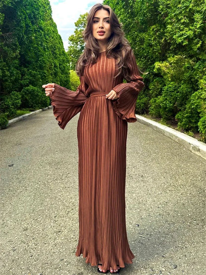 Ruffled Lace Up Maxi Dresses for Ribbed High Waist Long Dress ’s Bandage Femme Dress Autumn