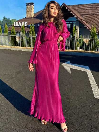 Ruffled Lace Up Maxi Dresses for Ribbed High Waist Long Dress ’s Bandage Femme Dress Autumn