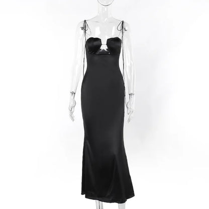 Satin Bandage Dress Hollow Out Sleeveless Slim Long Dresses Femme Summer Party Backless Dress Woman