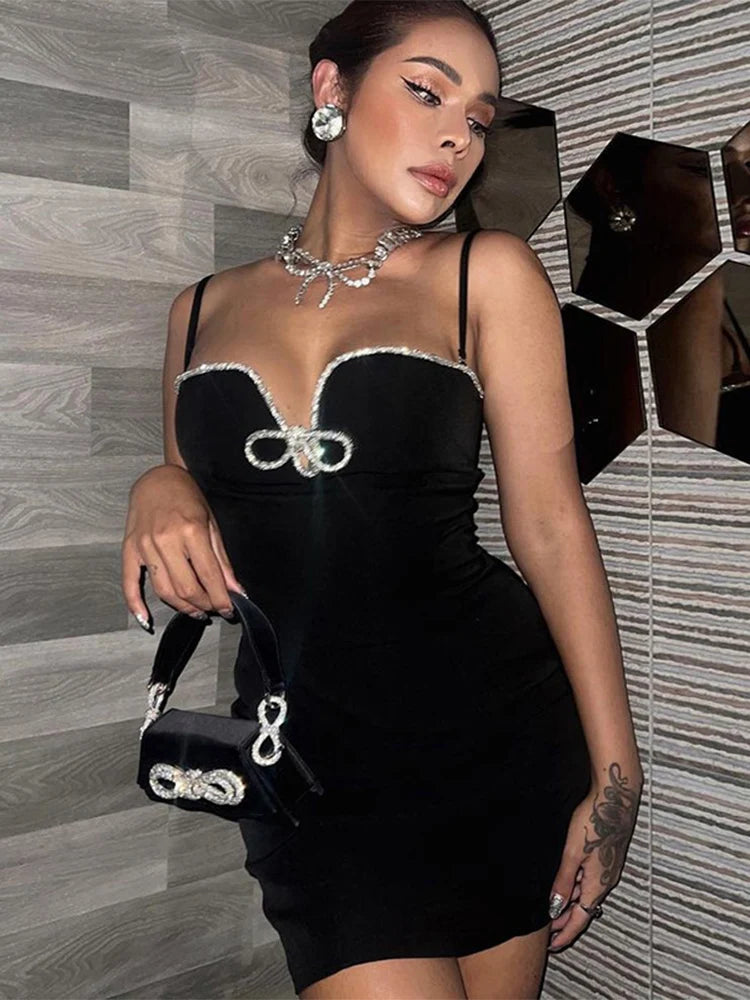 Silver Rope Bodycon Mini Dress for Slim Deep V Neck High Waist Sundress ’s Party Dresses Hot Summer