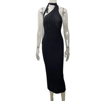 Summer Holiday Beach Dresses Black Knitted Sleeveless Bodycon Long Dresses Party Vestidos