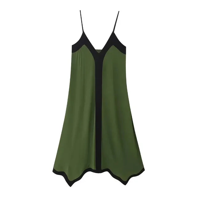 V Neck Backless Maxi Dresses for Color Block Slim Sundress Femme Street Party Temperament Dress Woman