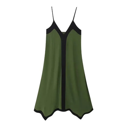 V Neck Backless Maxi Dresses for Color Block Slim Sundress Femme Street Party Temperament Dress Woman