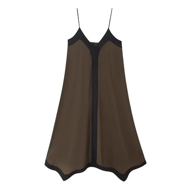 V Neck Backless Maxi Dresses for Color Block Slim Sundress Femme Street Party Temperament Dress Woman
