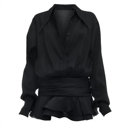 New White Chiffon Dress for Ruffled Pleated Mini Dress See-through Loose Oversized Shirt Dress Cover-up