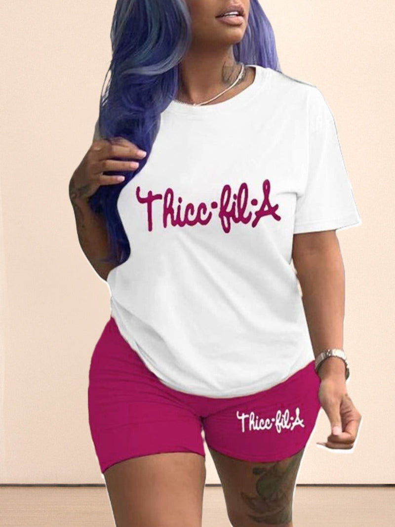 Round Neck Letter Print Shorts Set Ar70133