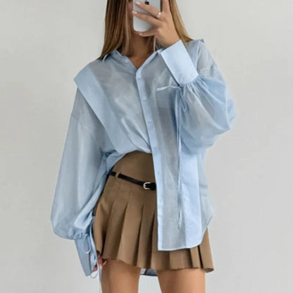 Lace-up See-through Blouse