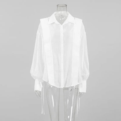 Lace-up See-through Blouse