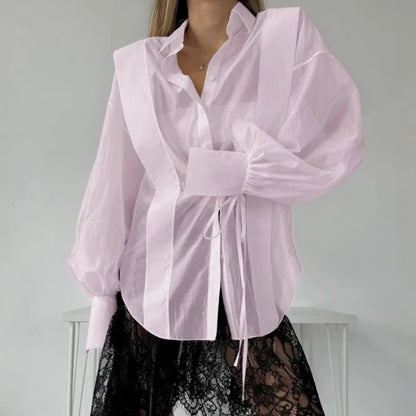 Lace-up See-through Blouse