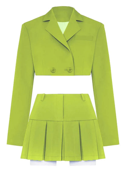 Black Blazer Sets Two Piece Cropped Blazer Jacket Coat and Mini Skirts Sets for Suit