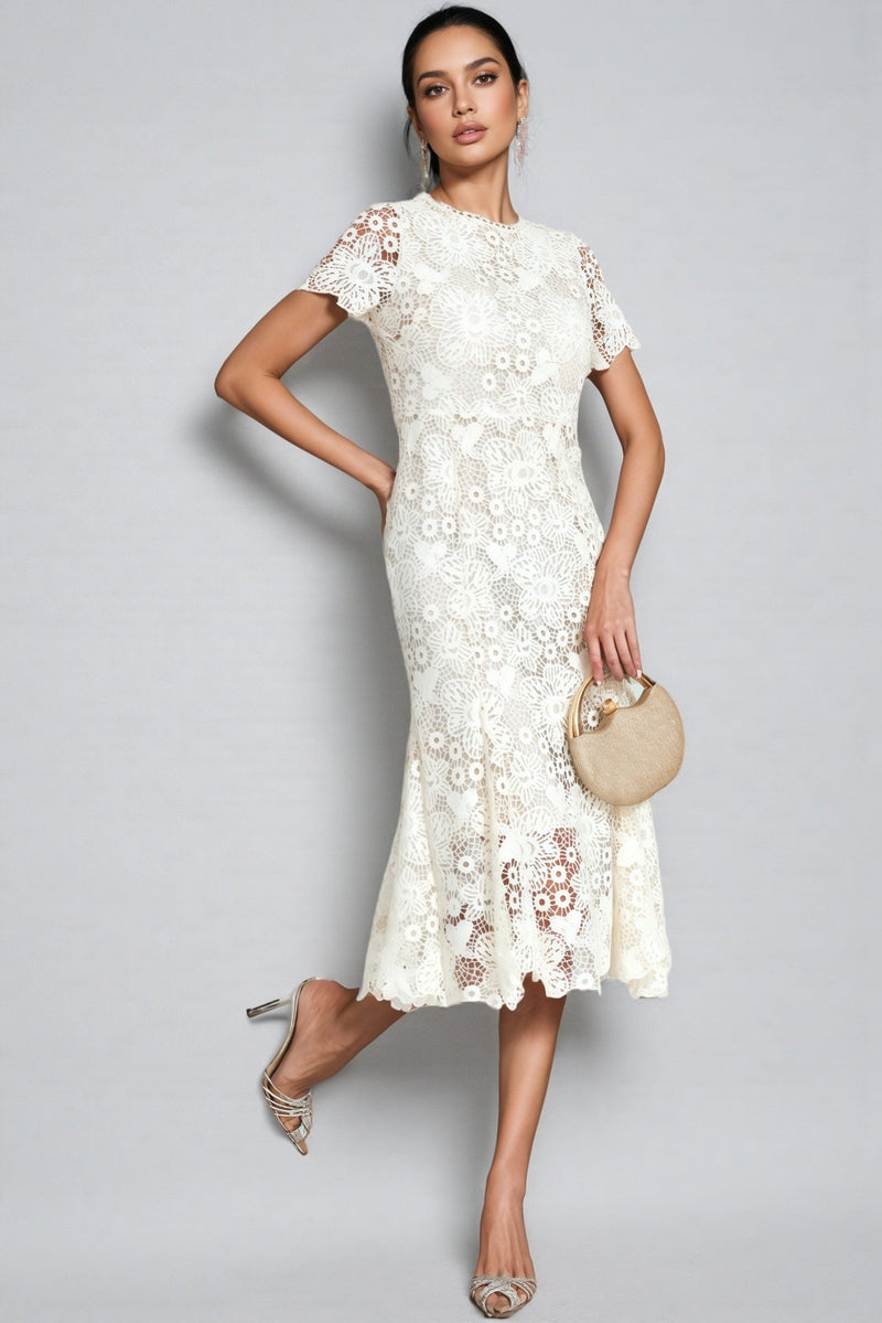 Nolaty Beige Lace Mermaid Maxi Dress