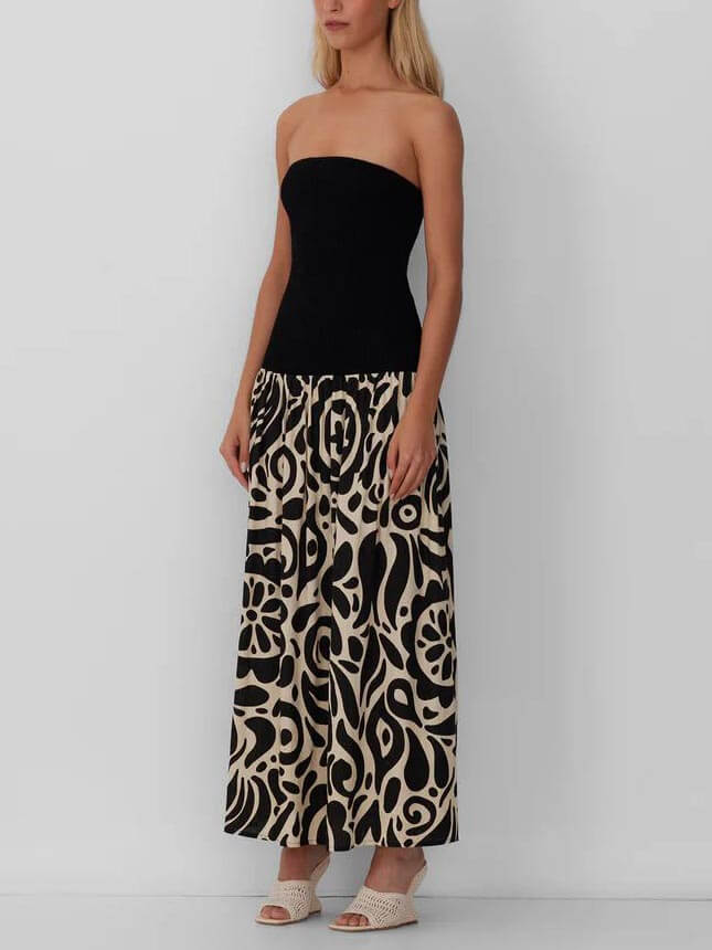 Fashionable Strapless Print Maxi Dress