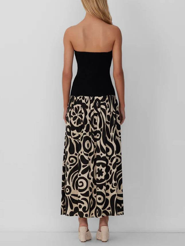 Fashionable Strapless Print Maxi Dress