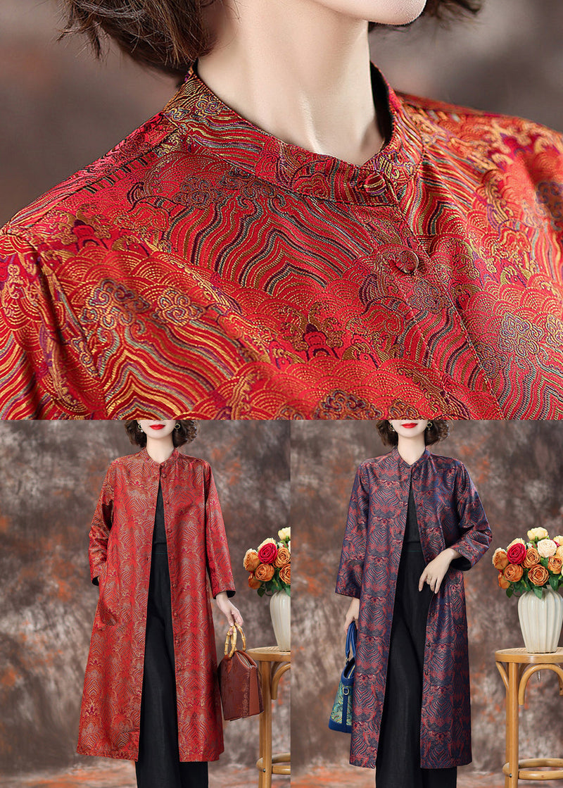Top Quality Red Stand Collar Button Silk Coats Spring Aa1040