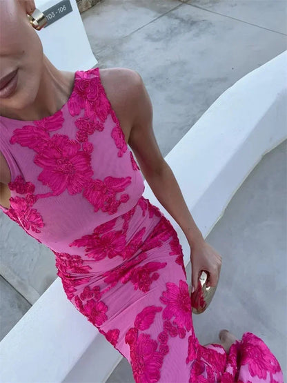 Autumn Printed Female Long Dress Patchwork Sleeveless Slim Party Dress Contrast Beach Clothes ’s Dress