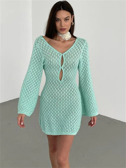 Backless Knit Mini Dress Cover Up – ’s Holiday Beach Lace-up Dress