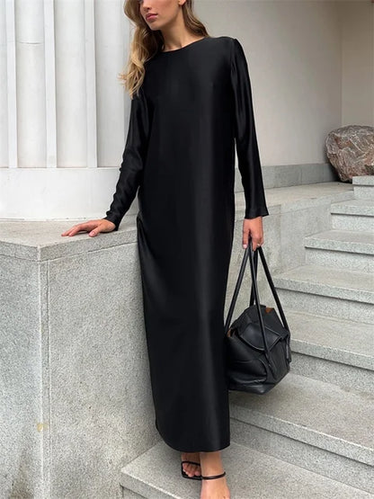 Black Satin Maxi Dress for Patchwork Slim High Waist Split Long Dress Party Dress