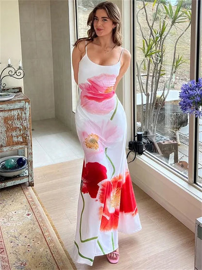 Printed Slim Halter Dresses for Backless Bandage Maxi Dress High Waist Summer New Party Dress