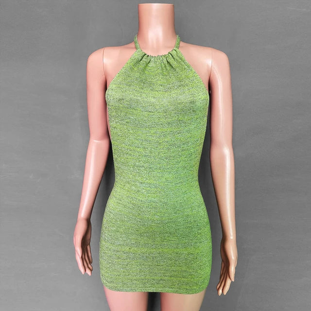 Halter Backless Dress Summer New Party Mini Dress Knitted Sleeveless Dress Holiday Beach Clubwear
