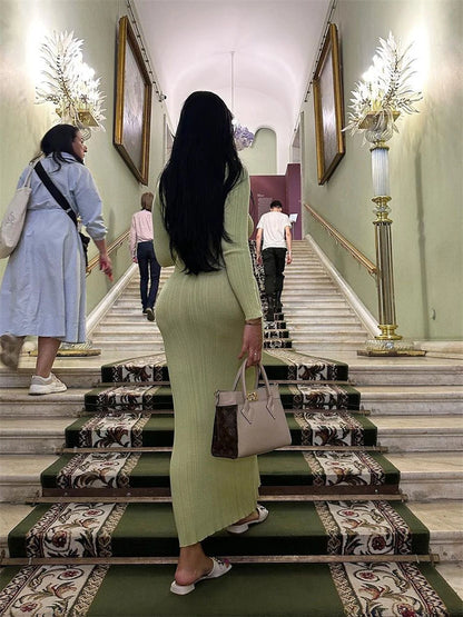 Long Sleeve Slim Knit Maxi Dress for High Waist Party Dress Skinny Summer Female Dress