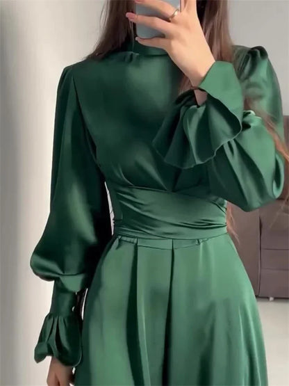 Ruffled Bandage Maxi Dress for Patchwork Slim Lace-up Evening Partywear Long Dress