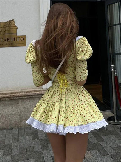 Summer Printed Patchwork Mini Dress Female V-neck Short Sleeve Slim Party Dress Gown for Dress