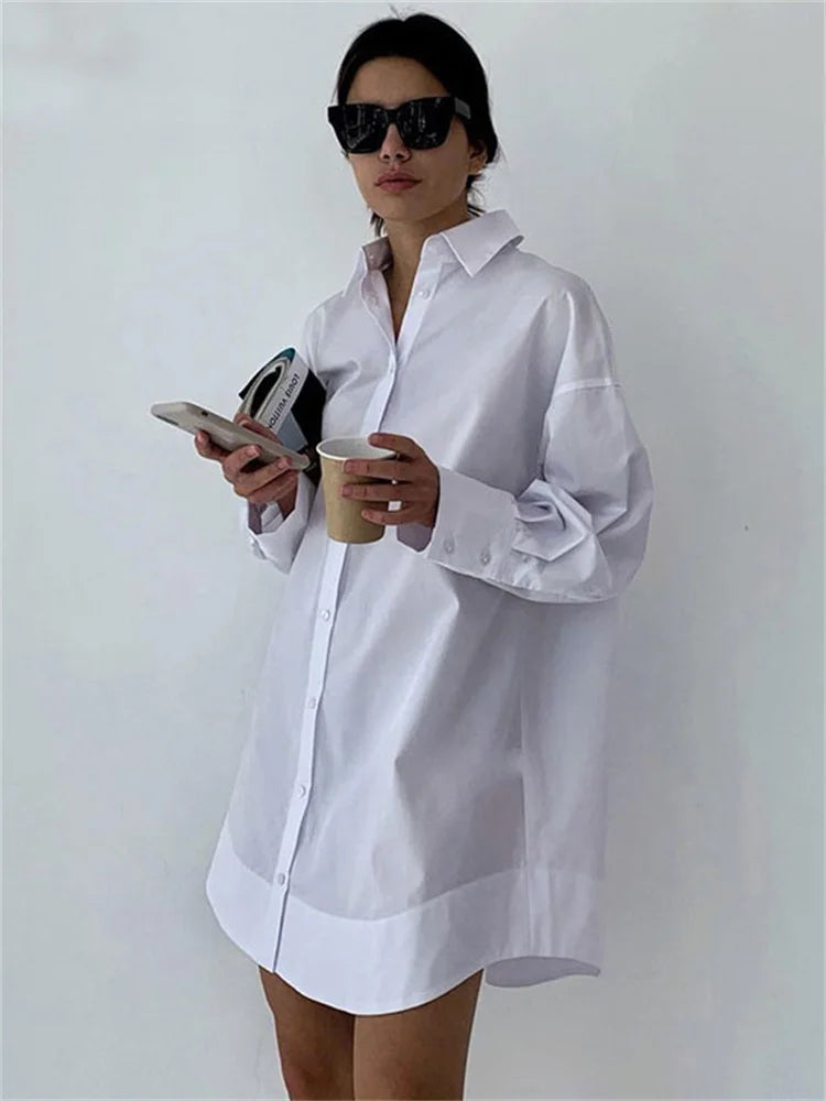 White Loose Shirts for See-through Patchwork Cardigan Coat Lapel Slim Long Sleeve Oversized Blouse Shirt