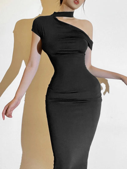 ’s Off the Shoulder Slope O Neck Maxi Dress Short Sleeve High Waist Slim Fit Club Party Dress Femme