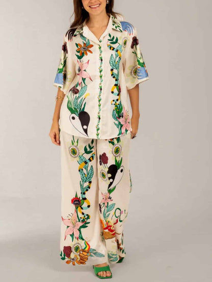 Satin Oversized Pants With Sophisticated Print