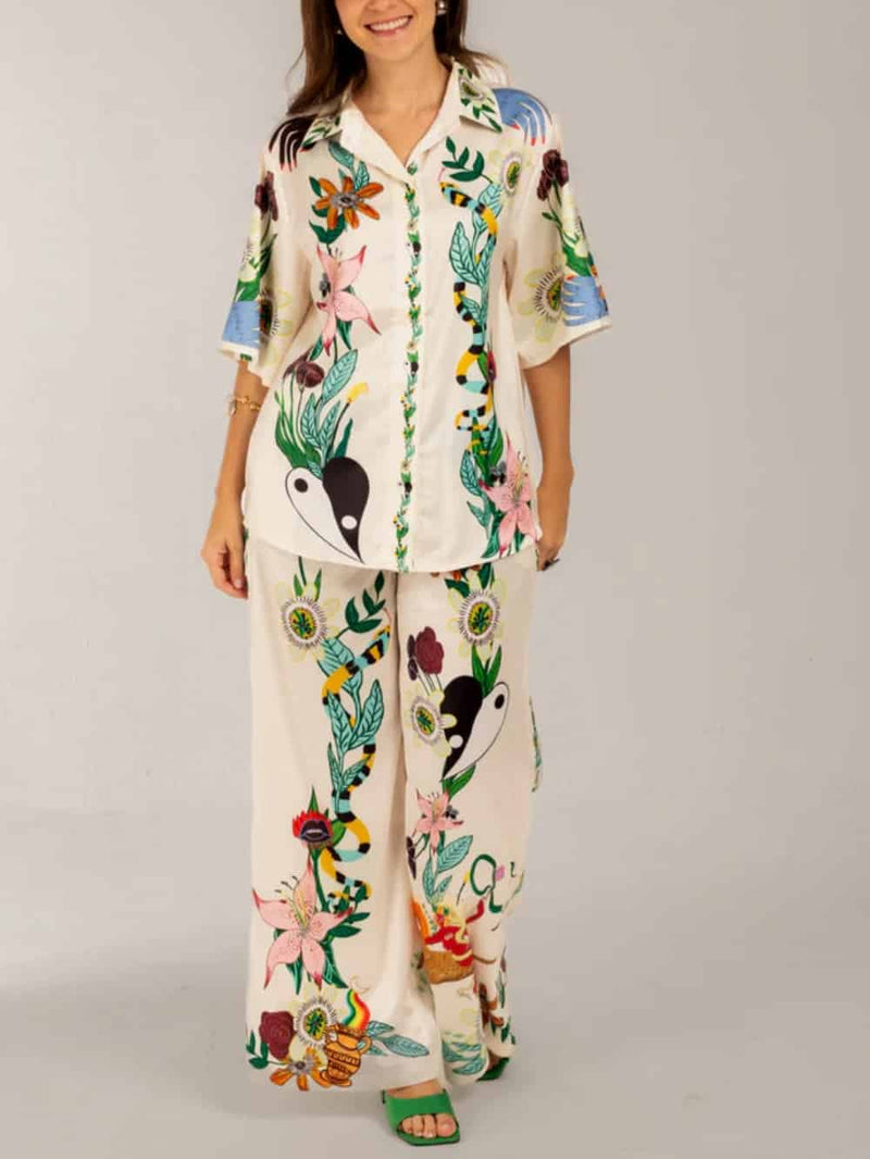 Satin Oversized Blouse With Sophisticated Print
