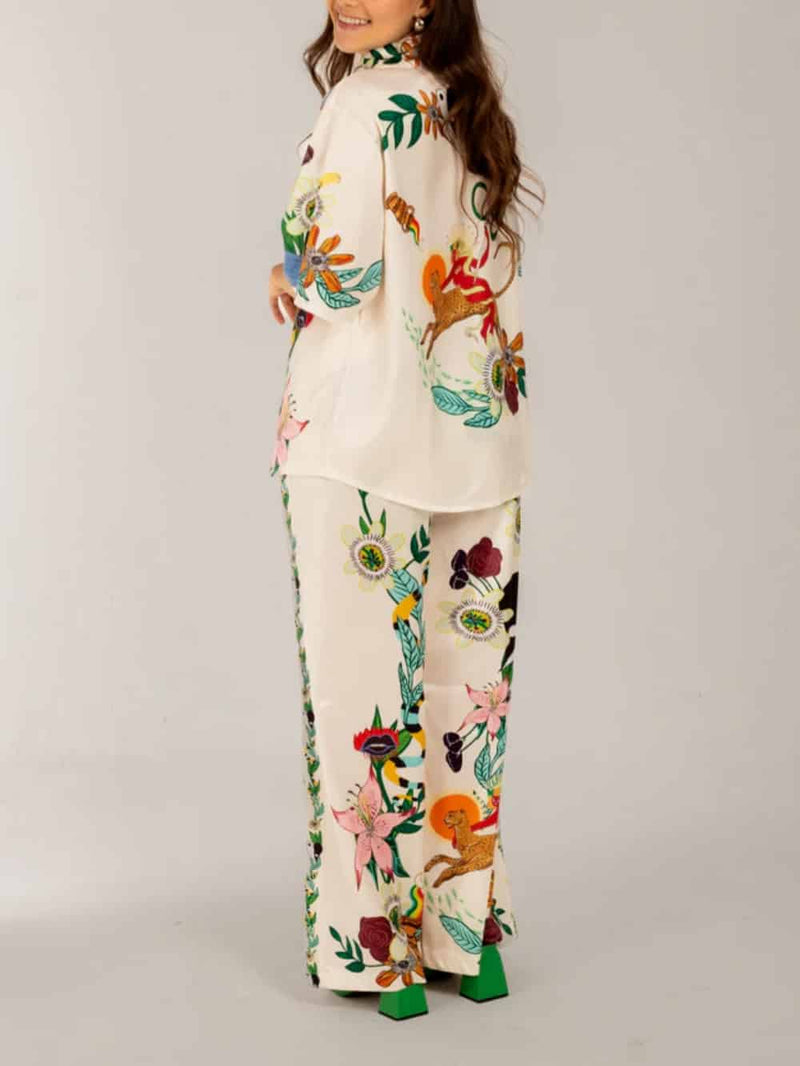 Satin Oversized Pants With Sophisticated Print