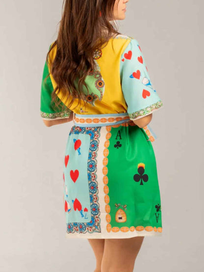 Printed Shirt Cardigan Short Dress