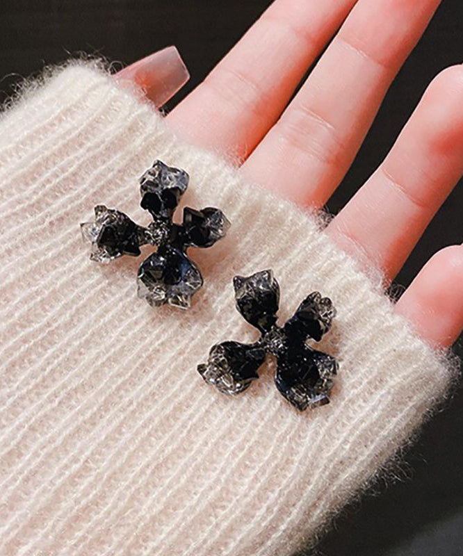 Unique Black Copper Overgild Crystal Stud Earrings