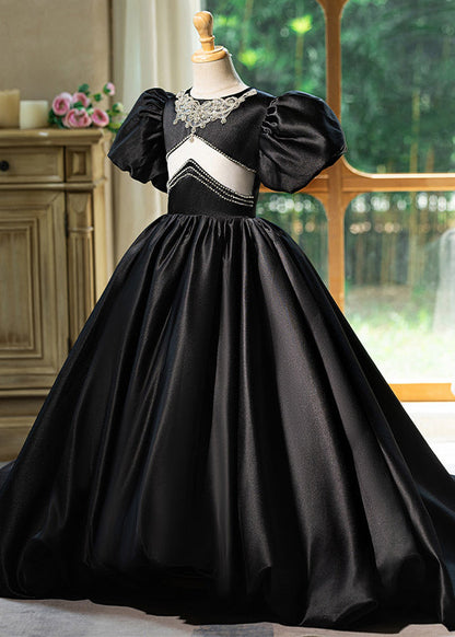 Unique Black O-neck Patchwork Hollow Out Silk Long Dress Summer Yg016