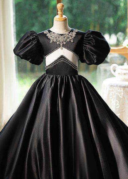 Unique Black O-neck Patchwork Hollow Out Silk Long Dress Summer Yg016