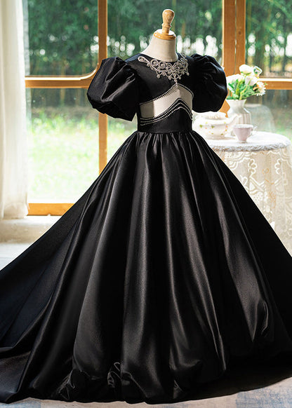 Unique Black O-neck Patchwork Hollow Out Silk Long Dress Summer Yg016