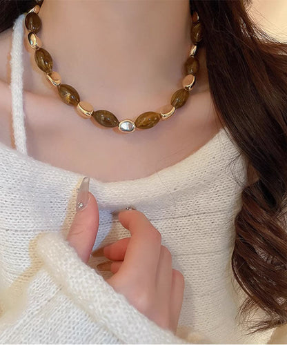 Unique Brown Sterling Silver Tiger Eye Stone Gratuated Bead Necklace Qz003