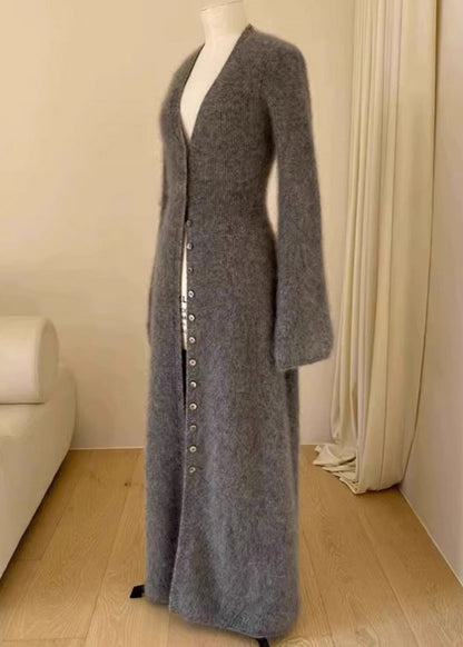 Unique Brown V Neck Button Mink Hair Knitted Cardigan Fall Rl009