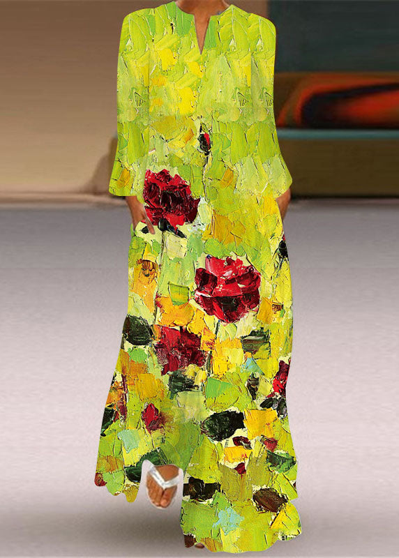 Unique Butterfly Print Pockets Chiffon Maxi Dresses Long Sleeve Ly1923