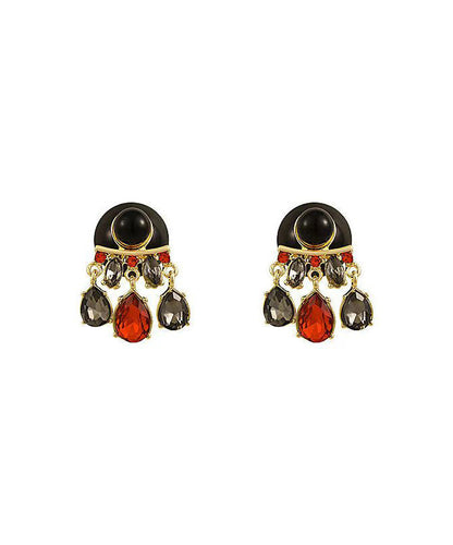 Unique Colorblock Copper Alloy Crystal Ball Tassel Drop Earrings